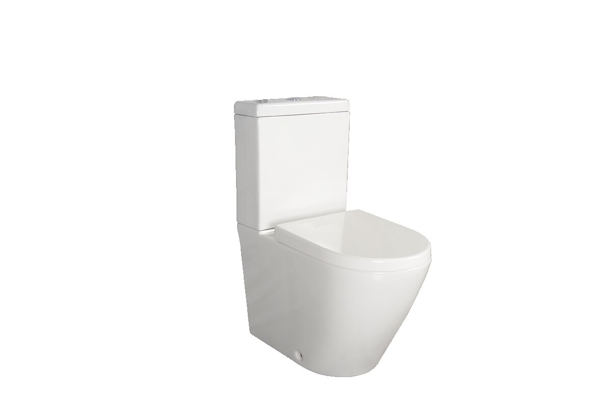 Two-piece ceramic toilet, floor-mounted format for apartment and wholesale distribution projects
